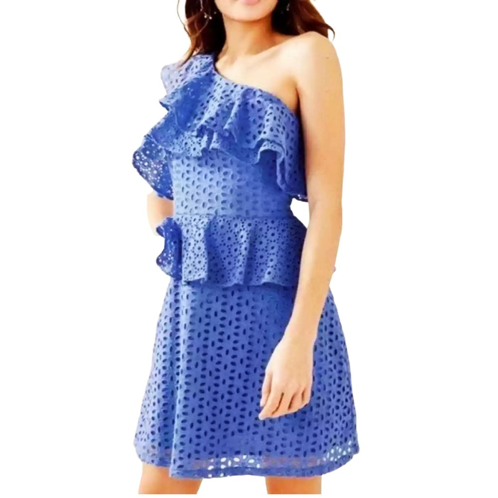 Lilly Pulitzer Josey One-Shoulder Dress Coastal Blue Size 8
